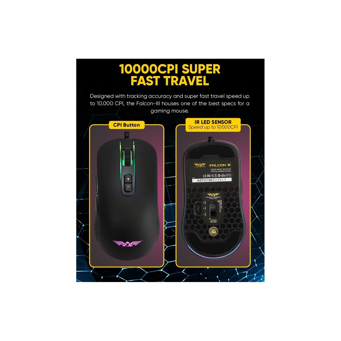 Armaggeddon Falcon 3 Pro-Gaming Mouse 10000 CPI Macroable RGB (Boxed) — Buy in Cyprus with Fast Delivery