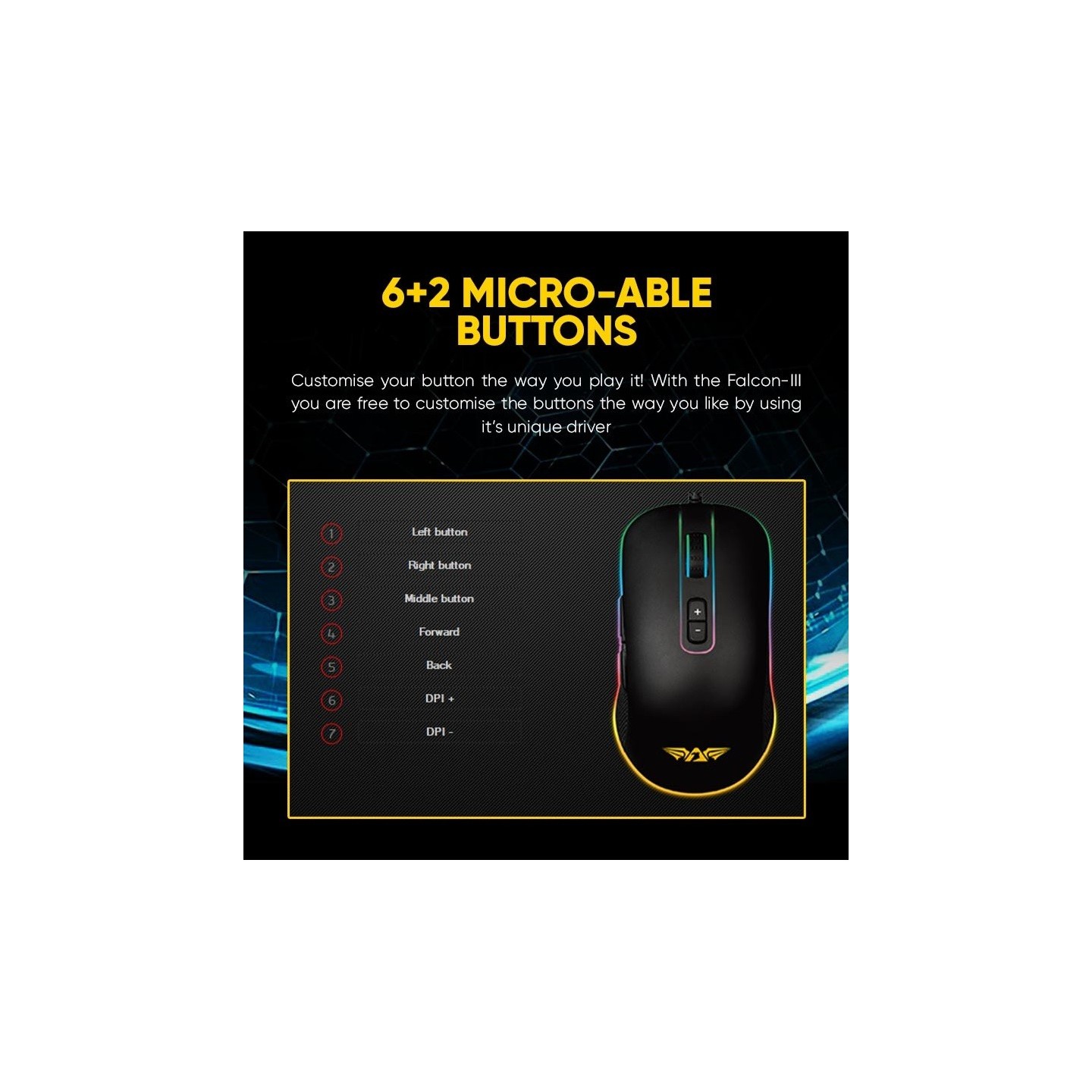 Armaggeddon Falcon 3 Pro-Gaming Mouse 10000 CPI Macroable RGB (Boxed) — Buy in Cyprus with Fast Delivery