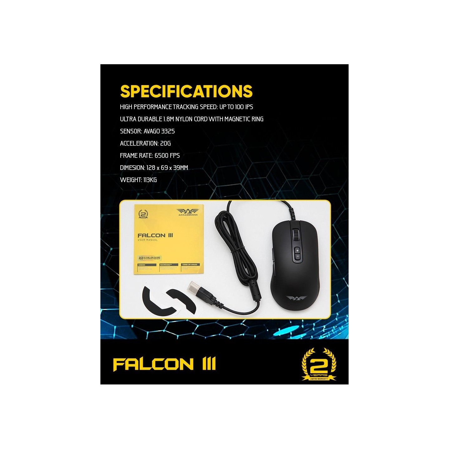 Armaggeddon Falcon 3 Pro-Gaming Mouse 10000 CPI Macroable RGB (Boxed) — Buy in Cyprus with Fast Delivery