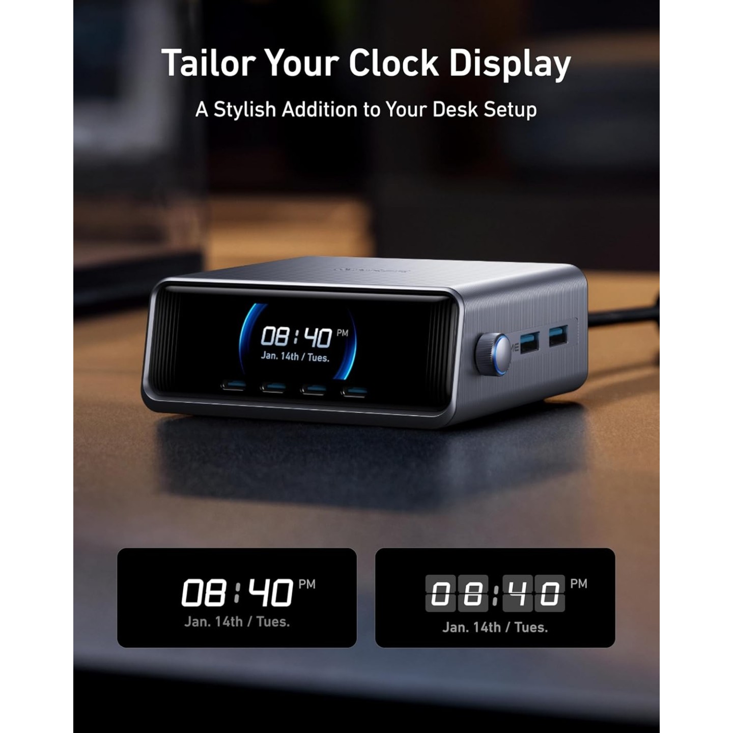 Anker Prime 250W USB C Charger - Ultra-Fast 6-Port GaN Charging Station, 2.26' LCD Display and Smart Control Dial Black