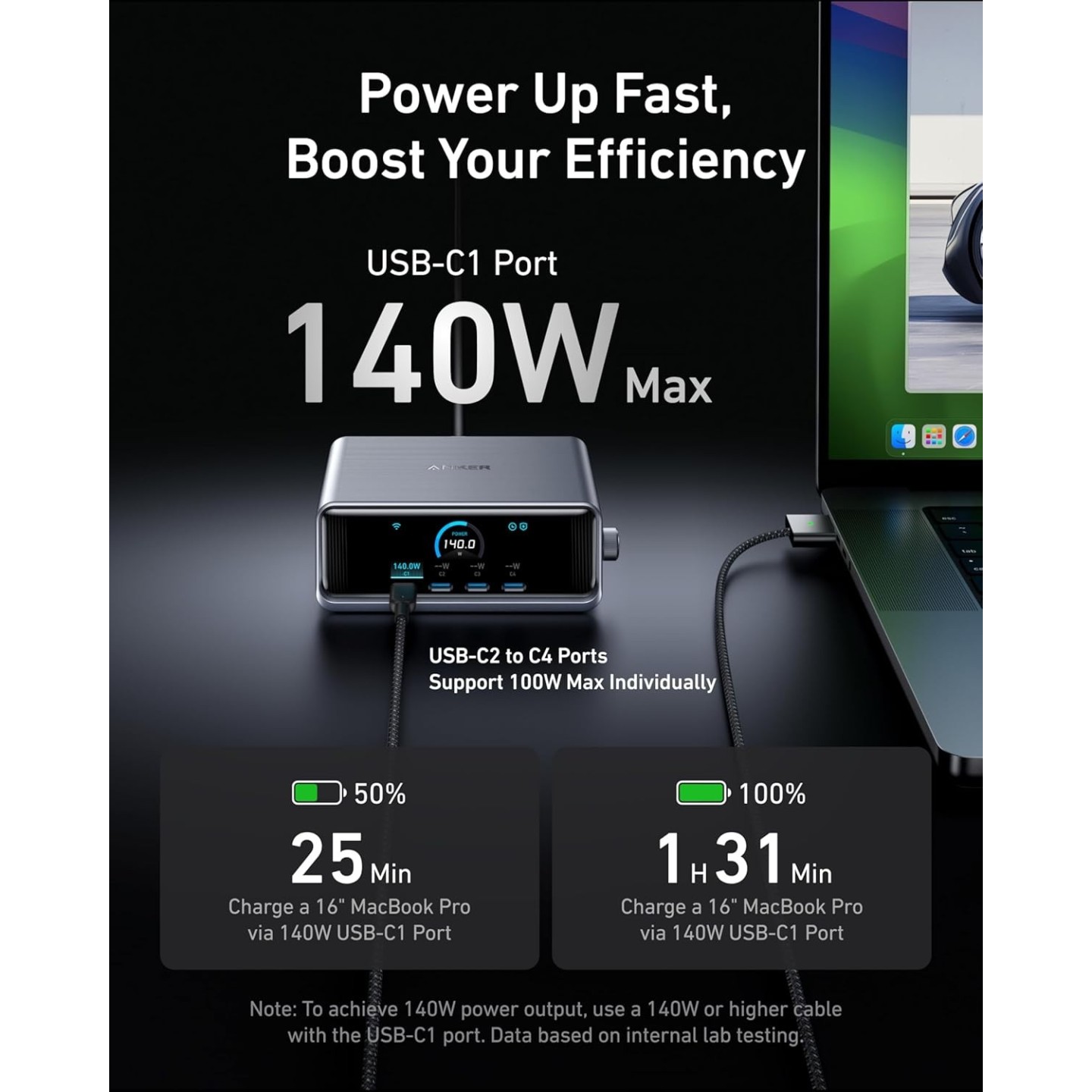 Anker Prime 250W USB C Charger - Ultra-Fast 6-Port GaN Charging Station, 2.26' LCD Display and Smart Control Dial Black