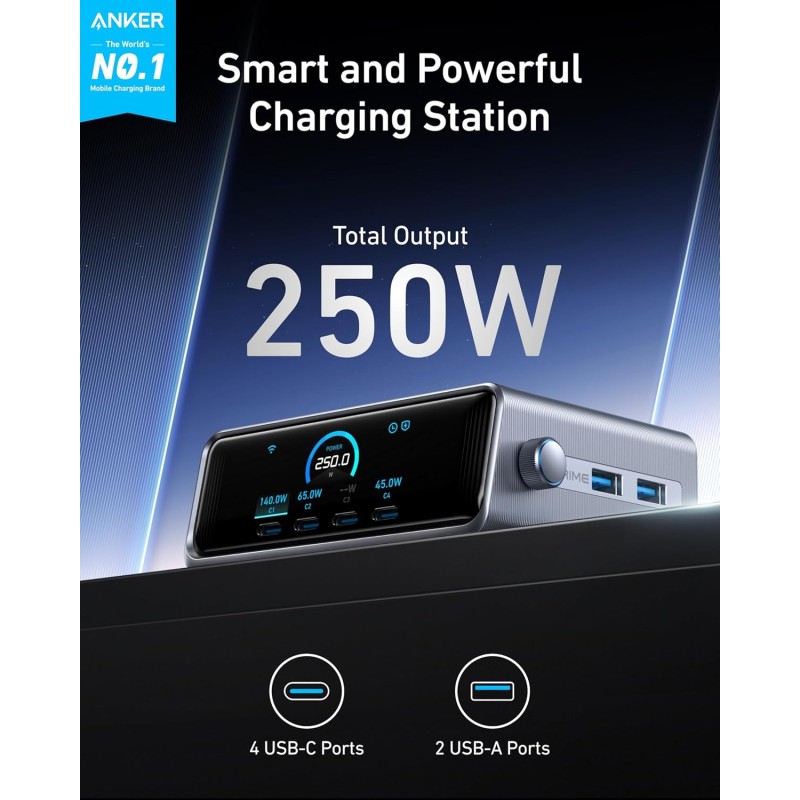 Buy Anker Prime 250W USB C Charger - Ultra-Fast 6-Port GaN Charging Station, 2.2... in Cyprus, Nicosia, Limassol, Larnaka, Pafos