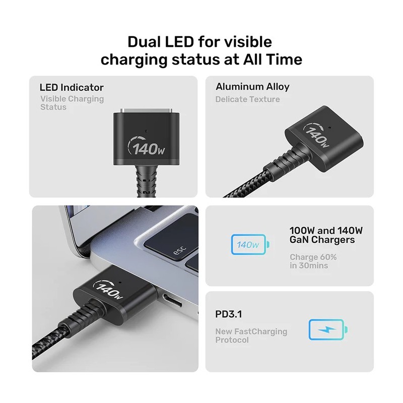 Buy Unitek MC USB-C to MagSafe Charging Cable - 140W - 2.0m in Cyprus, Nicosia, Limassol, Larnaka, Pafos