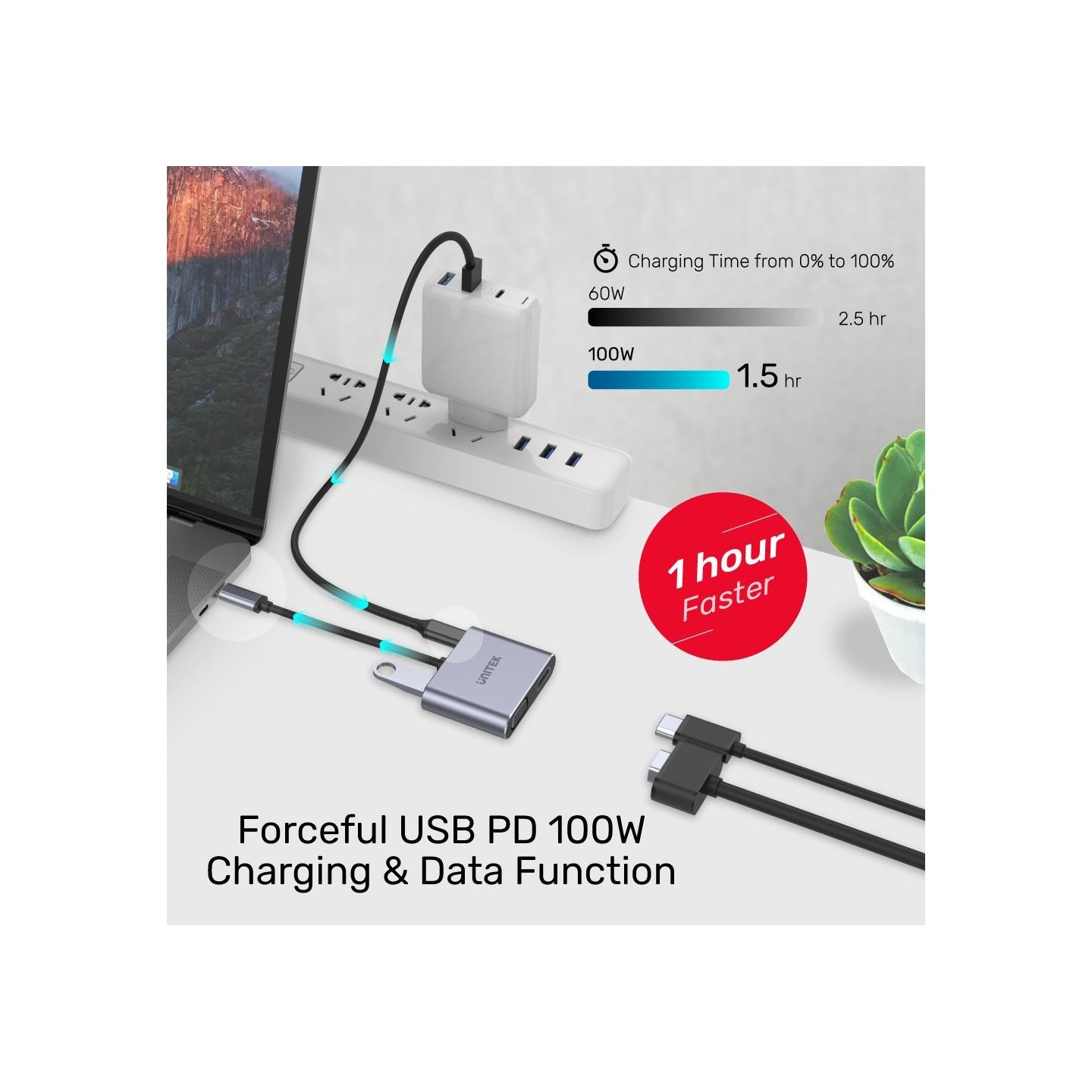 Unitek D1049A USB-C Hub: 4K HDMI, VGA, 100W PD, MST | Space Gray — Armenius Store Cyprus