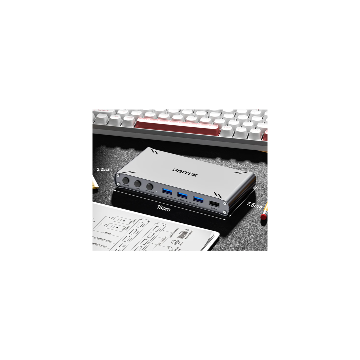 Unitek KVM HDMI Switch USB-C 10Gbps Split-Screen 5-Port Hub - D1118A - KVM HDMI Switch USB-C 10Gbps Split-Screen 5-Port Hub