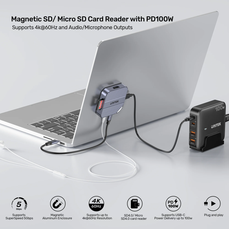 Buy Unitek Card Reader Magnetic - S1244C - PD100W + 4K60Hz + Audio Microphone in Cyprus, Nicosia, Limassol, Larnaka, Pafos
