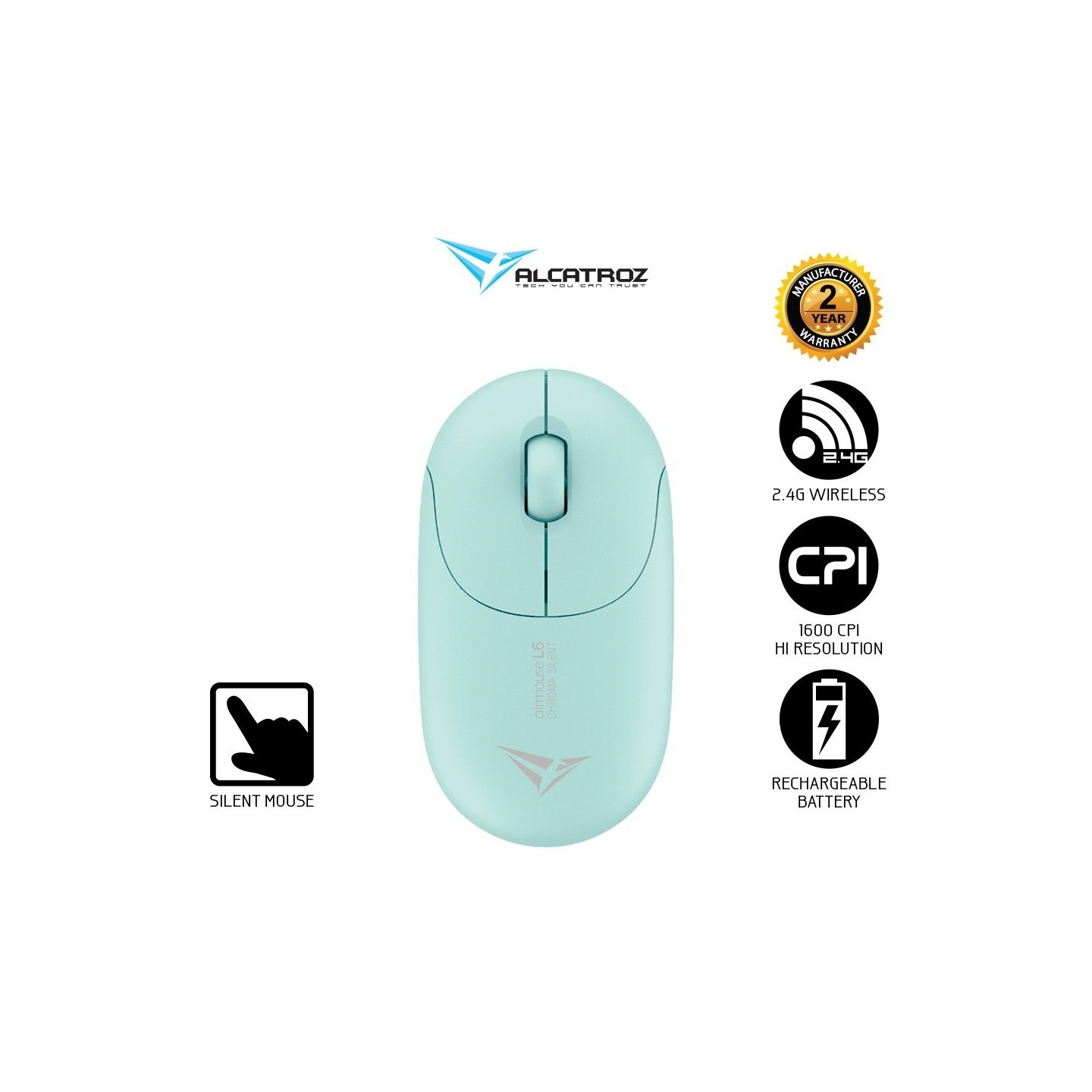 Alcatroz Airmouse L6 Chroma Rechargeable Wireless Mouse Mint (Boxed) — Buy in Cyprus with Fast Delivery