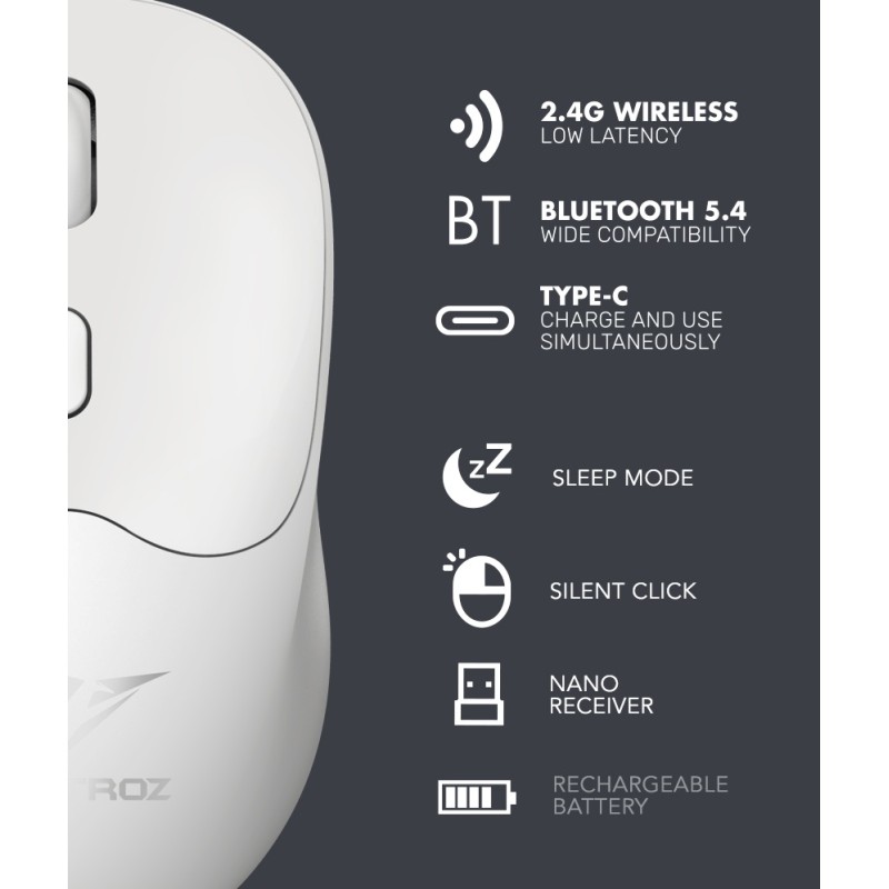 Buy Alcatroz Mouse - 6R - Wireless & BT Recharg Silent AIRMOUSE DUO White (2025) in Cyprus, Nicosia, Limassol, Larnaka, Pafos