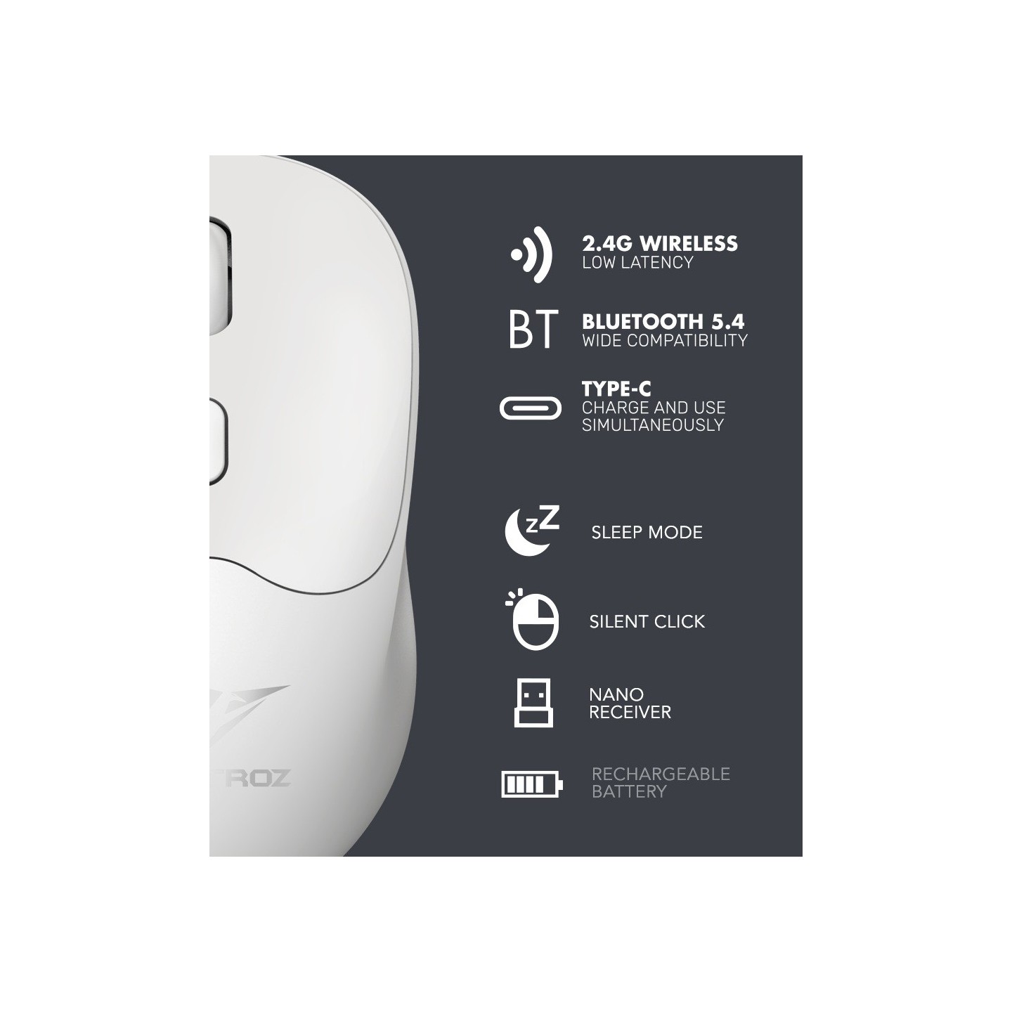 Alcatroz AirMouse Duo 6 Wireless & Bluetooth Rechargeable Silent Click Mouse White (Boxed) — Buy in Cyprus with Fast Delivery
