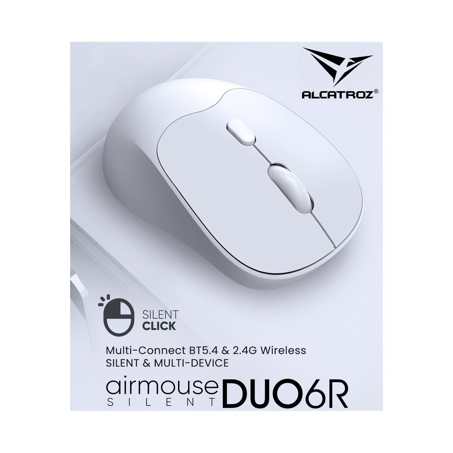 Alcatroz AirMouse Duo 6 Wireless & Bluetooth Rechargeable Silent Click Mouse White (Boxed) — Buy in Cyprus with Fast Delivery
