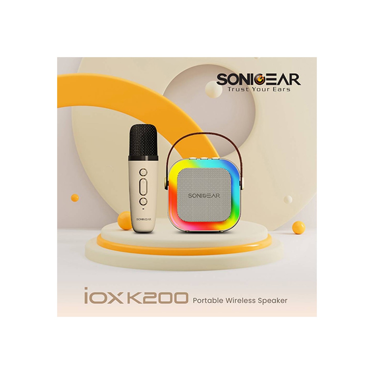 SonicGear IOX Karaoke Portable Speaker BT & Wireless Mic White - K200 - Karaoke Portable Speaker BT & Wireless Mic White