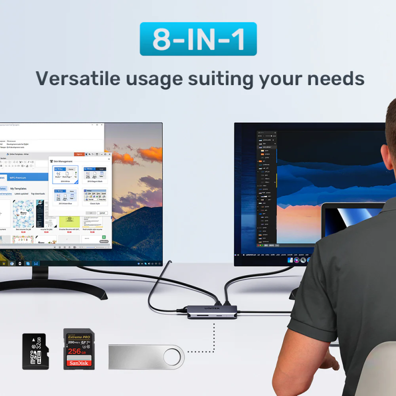 Buy Unitek USB-C Hub - D1122A - 3xUSB 2xHDMI MST SD Gb PD100W in Cyprus, Nicosia, Limassol, Larnaka, Pafos