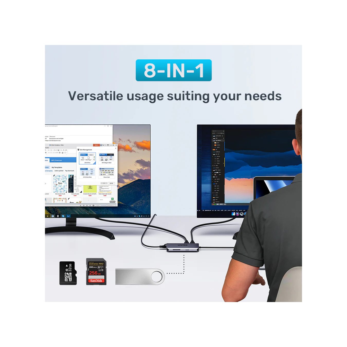 Unitek D1122A 8-in-1 USB-C Hub – 2xHDMI 4K@60Hz PD100W | Armenius Store
