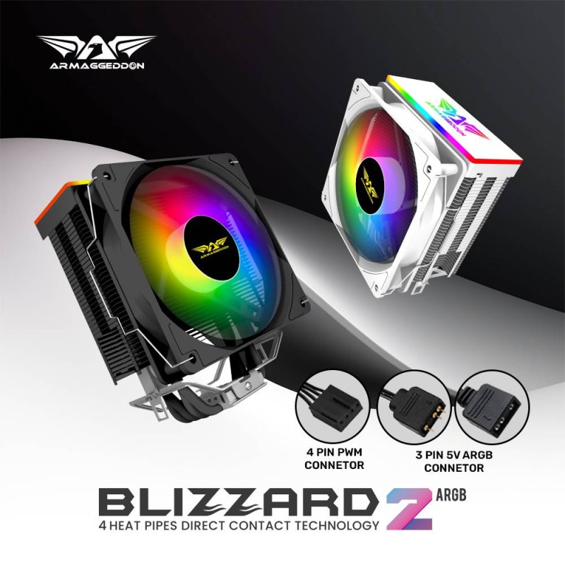 Armaggeddon Blizzard 2 4-Pipe White ARGB CPU Cooler (BLIZZARD2WHT) (Boxed) — Buy in Cyprus with Fast Delivery
