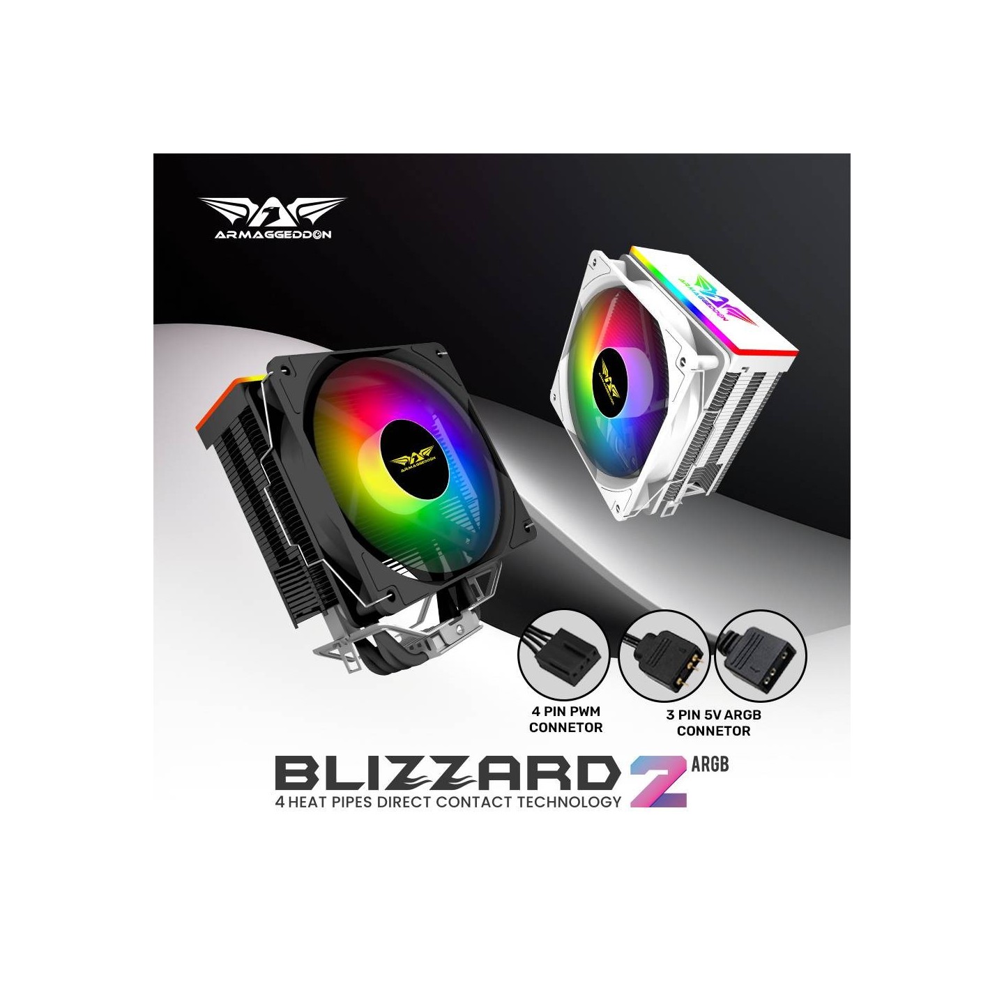Armaggeddon Blizzard 2 4-Pipe White ARGB CPU Cooler (BLIZZARD2WHT) (Boxed) — Buy in Cyprus with Fast Delivery