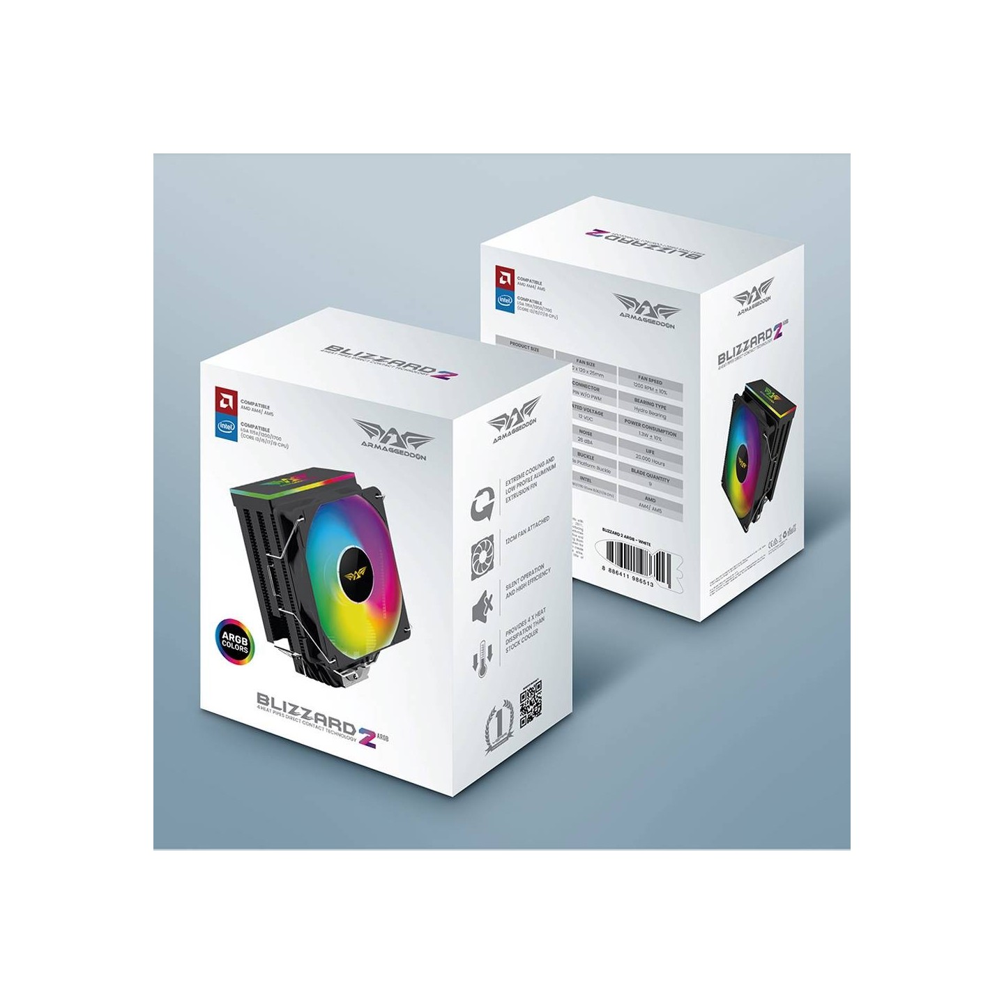 Armaggeddon Blizzard 2 4-Pipe White ARGB CPU Cooler (BLIZZARD2WHT) (Boxed) — Buy in Cyprus with Fast Delivery