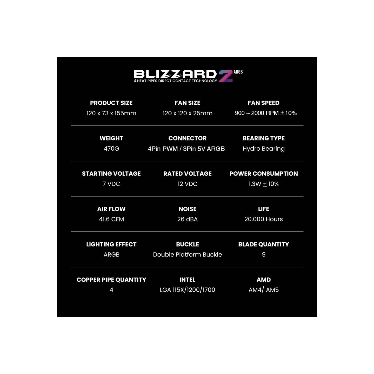 Armaggeddon Blizzard 2 4-Pipe White ARGB CPU Cooler (BLIZZARD2WHT) (Boxed) — Buy in Cyprus with Fast Delivery