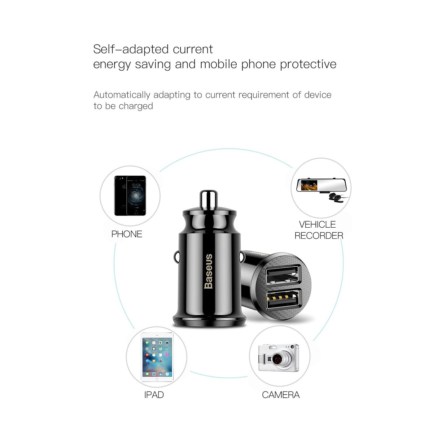 Baseus Grain Car Charger - CCALL-ML01 - 3.1A Black — Buy in Cyprus with Fast Delivery