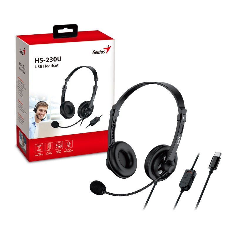 Buy Genius Headset - HS-230U - USB-C InLine Control SoftEar Cups in Cyprus, Nicosia, Limassol, Larnaka, Pafos
