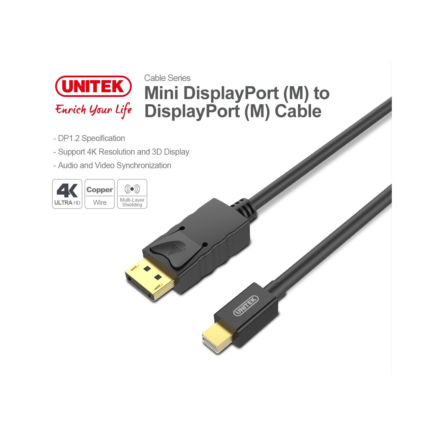 Unitek Mini DisplayPort to DisplayPort - Y-C611BK - 2m — Buy in Cyprus with Fast Delivery