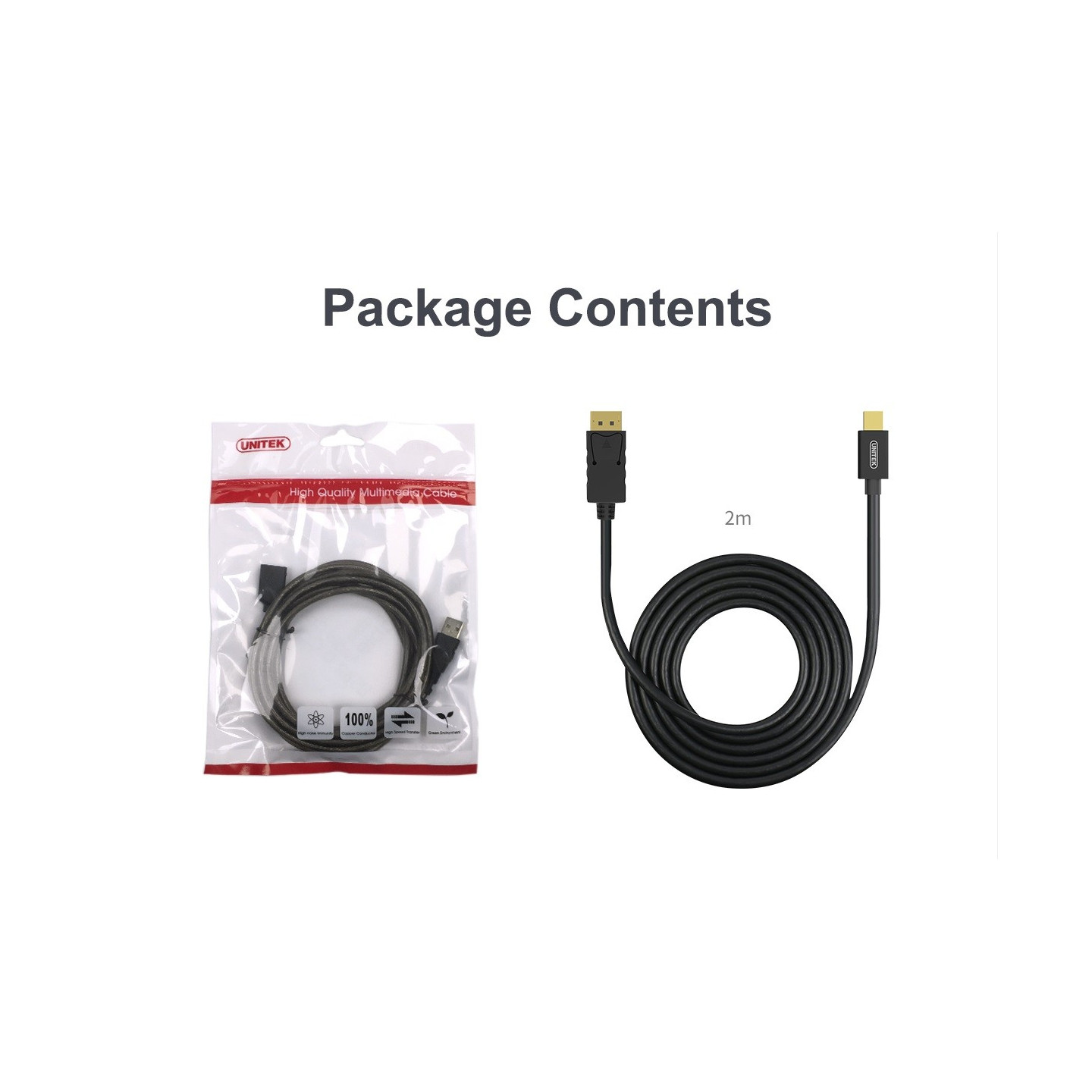 Unitek Mini DisplayPort to DisplayPort - Y-C611BK - 2m — Buy in Cyprus with Fast Delivery