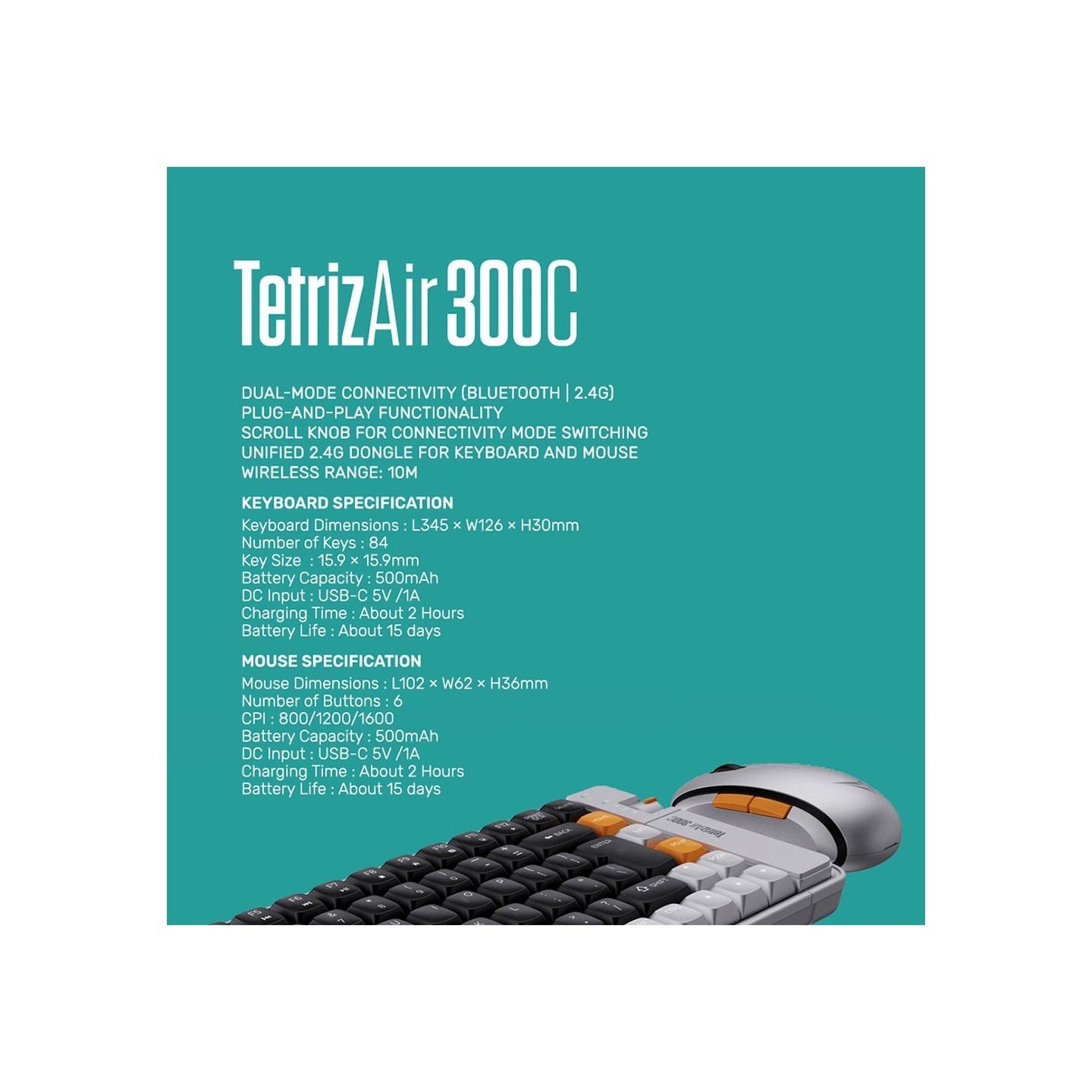 Alcatroz Tetriz Air 300C 84-Key Wireless Keyboard & Mouse Combo - Autumn Black (Boxed) — Buy in Cyprus with Fast Delivery