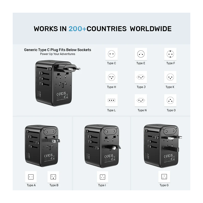 Buy Unitek World Travel Adapter & 100W Charger - P1123A - EU UK US 4x USB-C + 1x... in Cyprus, Nicosia, Limassol, Larnaka, Pafos