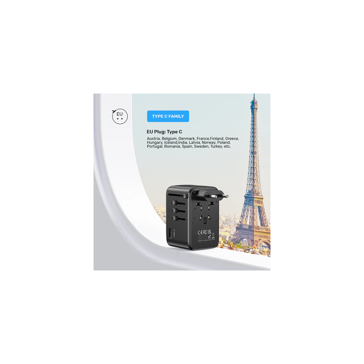 Unitek World Travel Adapter & 100W Charger - P1123A - EU UK US 4x USB-C + 1x USB-A — Buy in Cyprus with Fast Delivery
