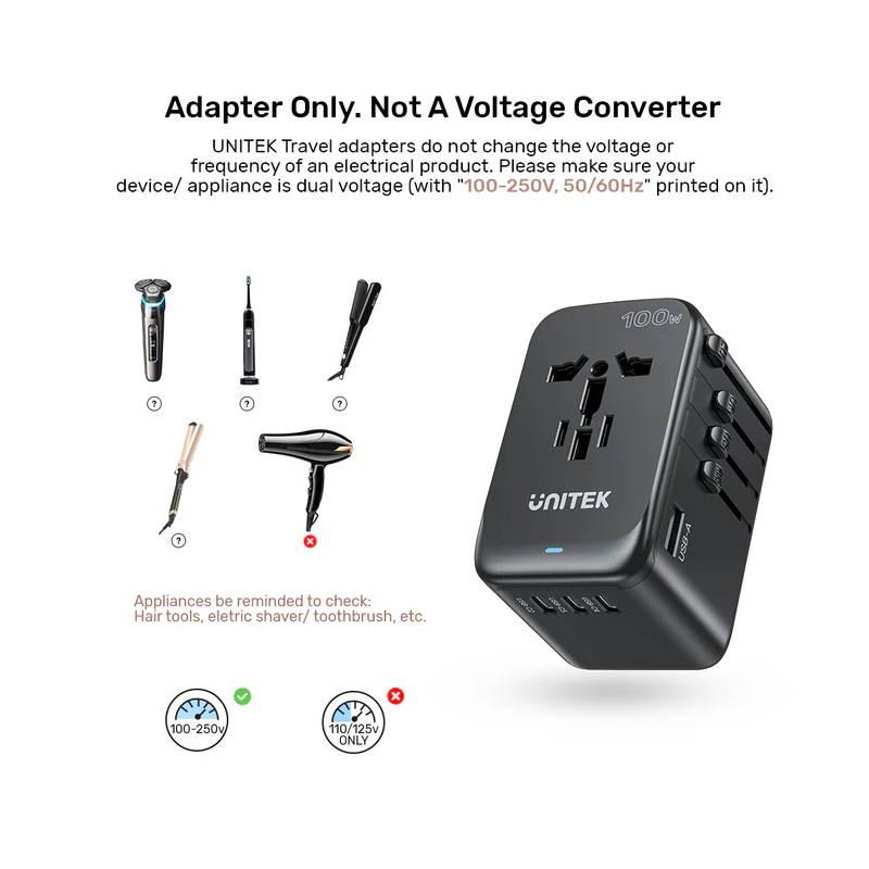Buy Unitek World Travel Adapter & 100W Charger - P1123A - EU UK US 4x USB-C + 1x... in Cyprus, Nicosia, Limassol, Larnaka, Pafos