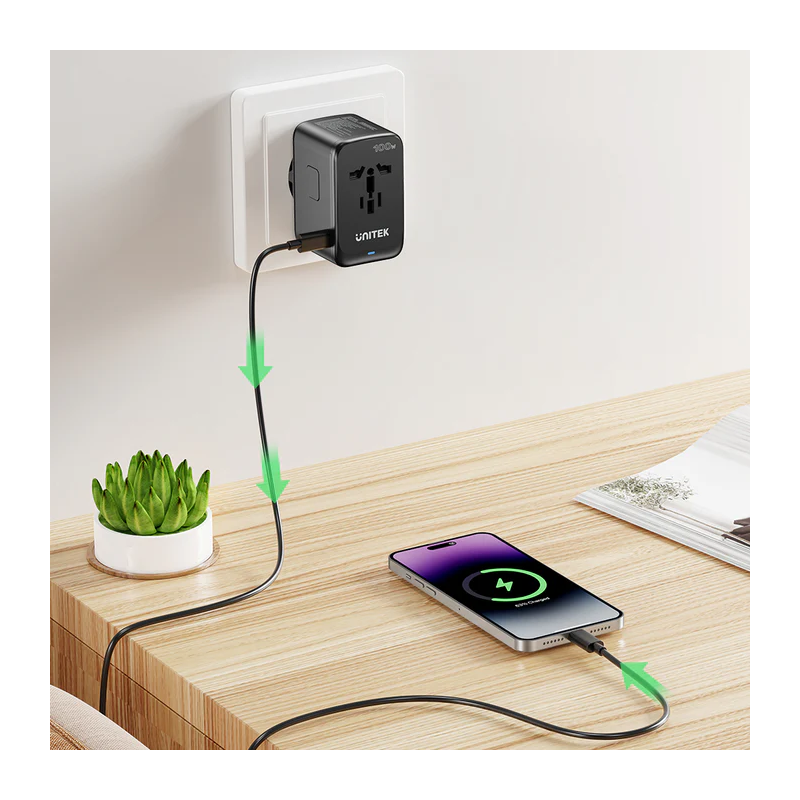 Buy Unitek World Travel Adapter & 100W Charger - P1123A - EU UK US 4x USB-C + 1x... in Cyprus, Nicosia, Limassol, Larnaka, Pafos