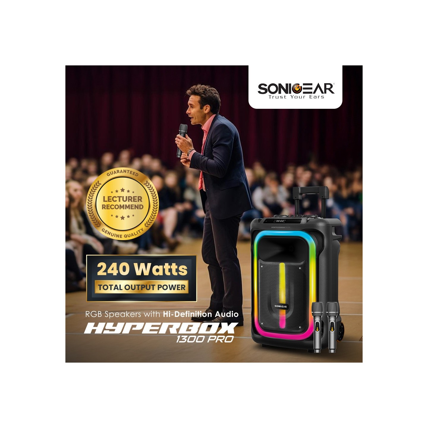 SonicGear Portable Karaoke Speaker - 1300 Pro - 12'' 240W TWS BT USB 2x Mics HYPERBOX — Buy in Cyprus with Fast Delivery