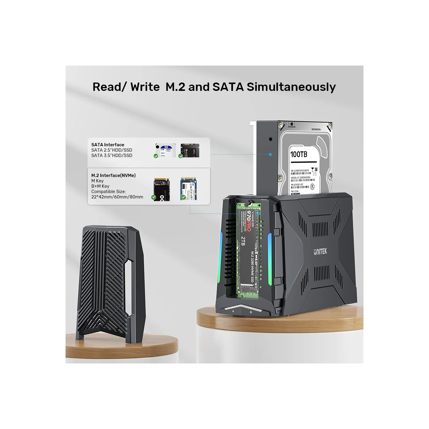 Unitek USB-C NVME PCIe SATA HDD Docking Station - S1234B - USB-C NVME PCIe SATA HDD 10Gbps RGB