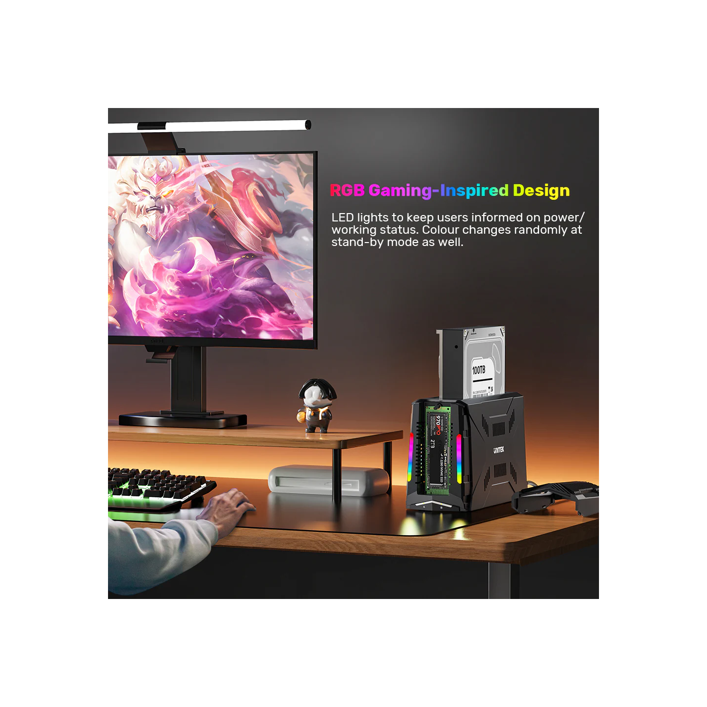 Unitek USB-C NVME PCIe SATA HDD Docking Station - S1234B - USB-C NVME PCIe SATA HDD 10Gbps RGB