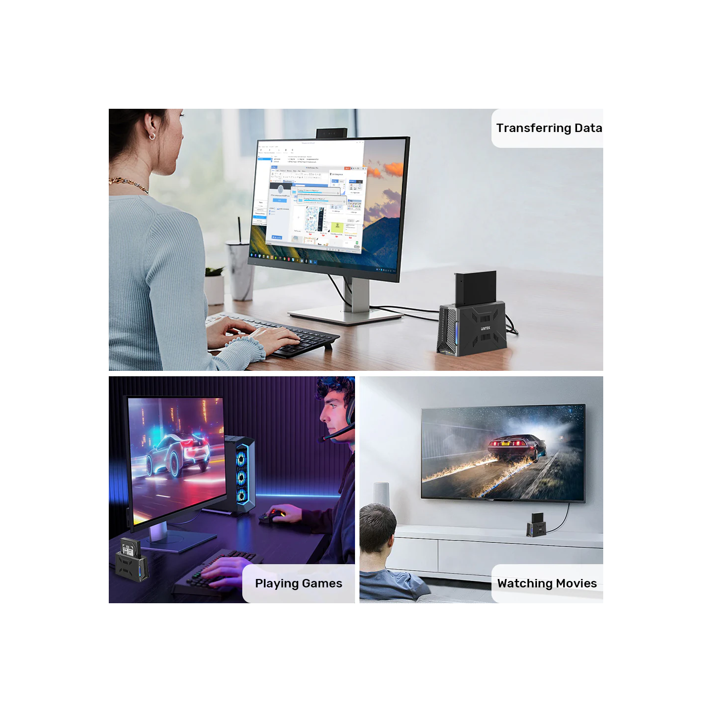 Unitek USB-C NVME PCIe SATA HDD Docking Station - S1234B - USB-C NVME PCIe SATA HDD 10Gbps RGB