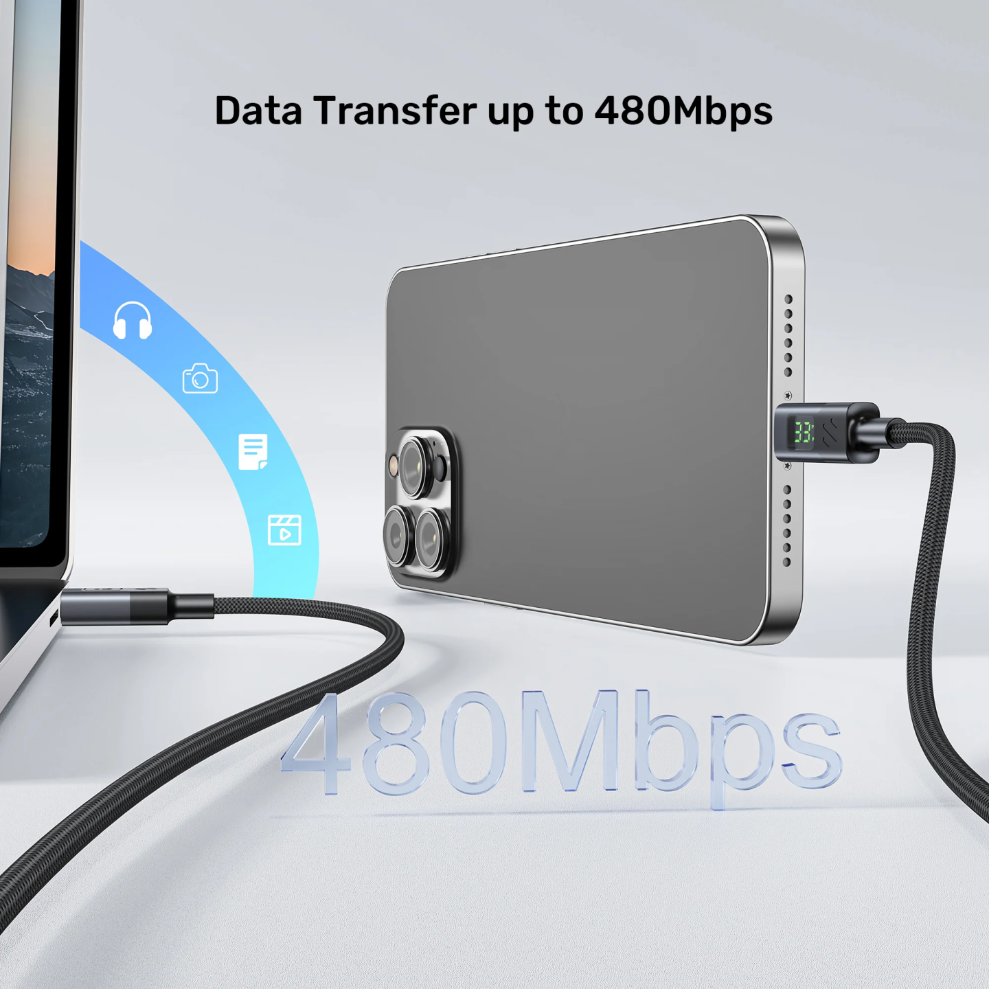 Unitek C14158A-1M USB-C to USB-C 60W PD Braided Cable w/ LED Display 1m (Boxed) — Buy in Cyprus with Fast Delivery