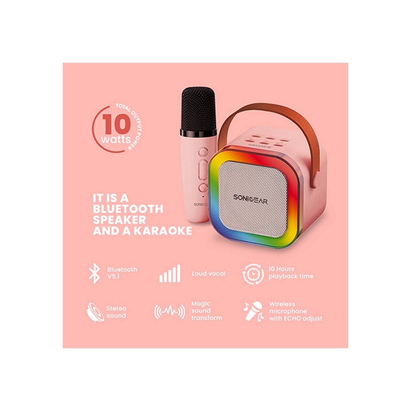 SonicGear IOX Karaoke Portable Speaker - K200 - BT & Wireless Mic Pink — Buy in Cyprus with Fast Delivery