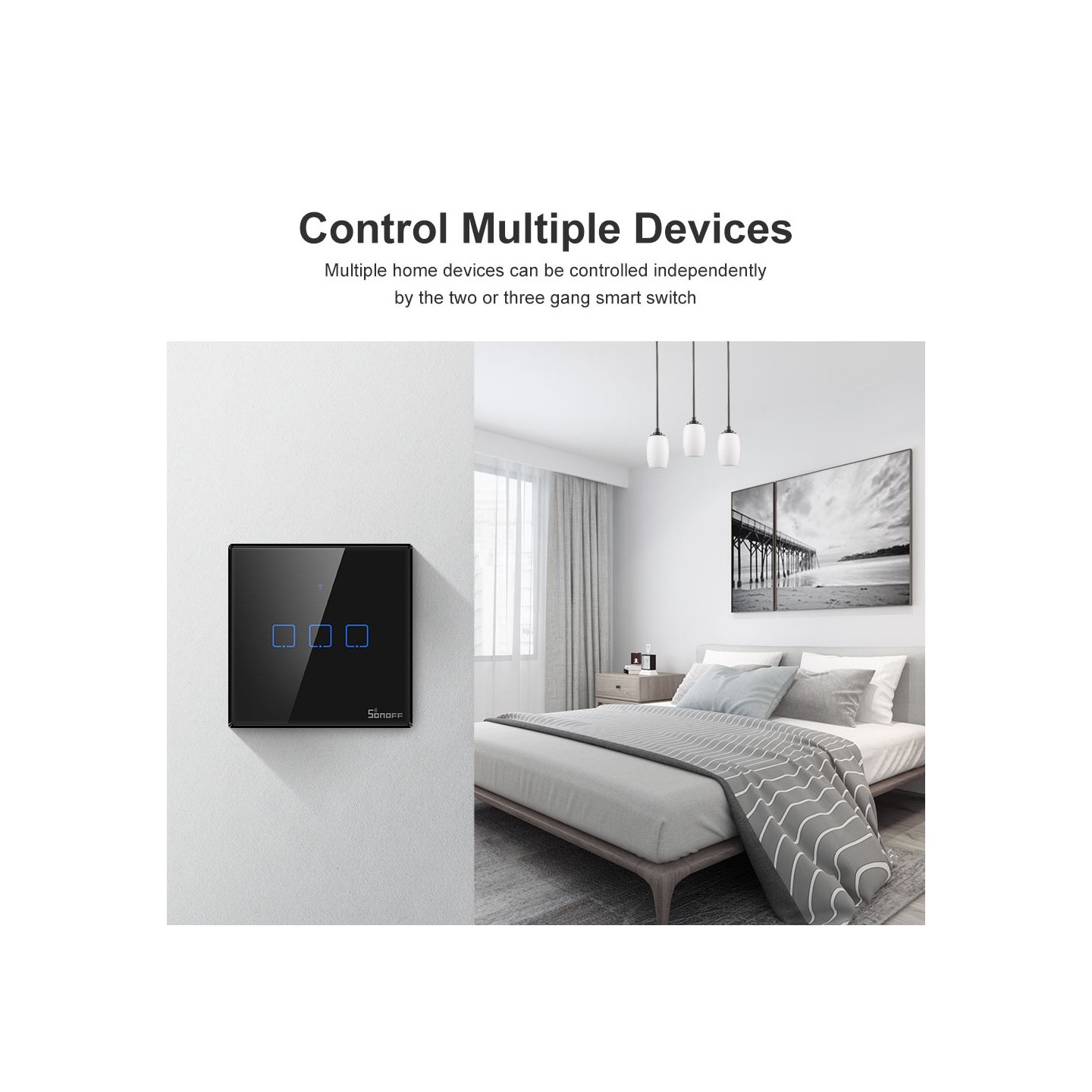 Sonoff WiFi Smart Wall Touch Switch Black - T3 UK 3C - Black — Buy in Cyprus with Fast Delivery