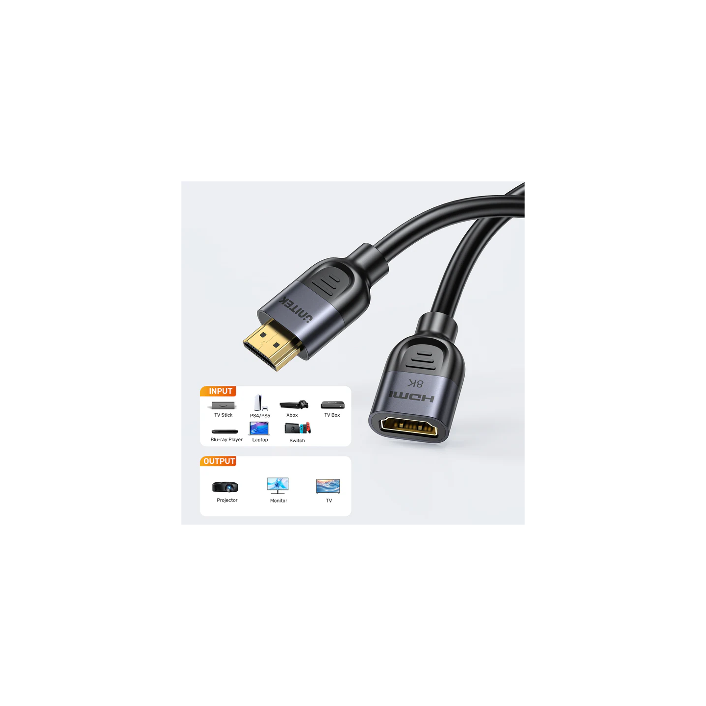 Unitek HDMI Extension - C11091A - 2.1 Male to Female 3.0m 8K60Hz — Buy in Cyprus with Fast Delivery