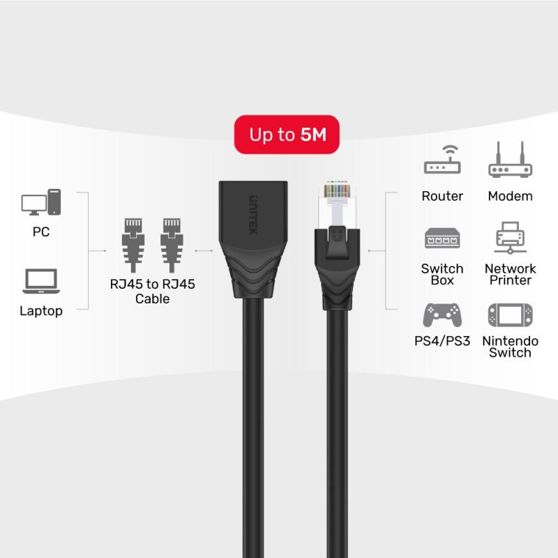 Buy Unitek CAT6 M-F Extension Cable - C1896BK-3M - CAT6 M-F Extension Cable 3.0m in Cyprus, Nicosia, Limassol, Larnaka, Pafos