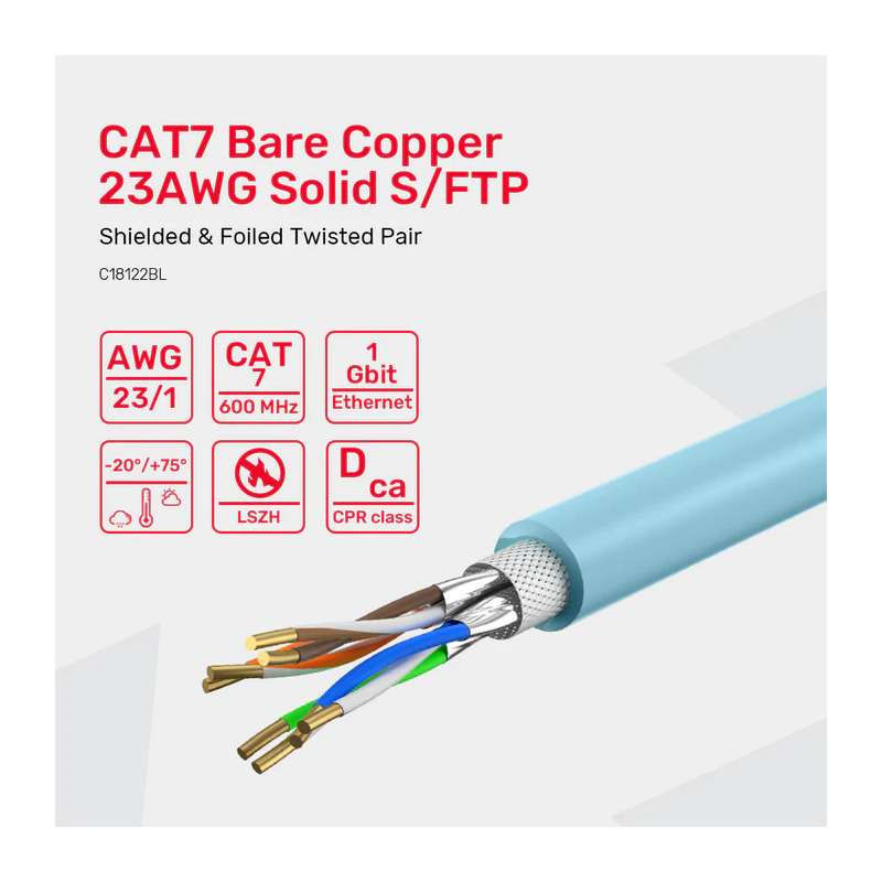Buy Unitek Network Cable - C18122BL - CAT7 S FTP CPR LSZH 23AWG 305m Blue in Cyprus, Nicosia, Limassol, Larnaka, Pafos
