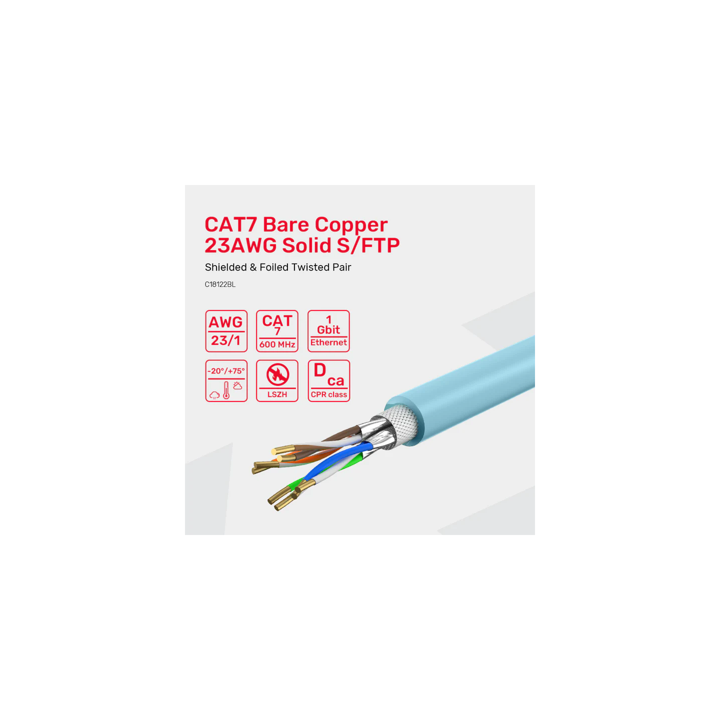 Unitek Network Cable - C18122BL - CAT7 S FTP CPR LSZH 23AWG 305m Blue — Buy in Cyprus with Fast Delivery