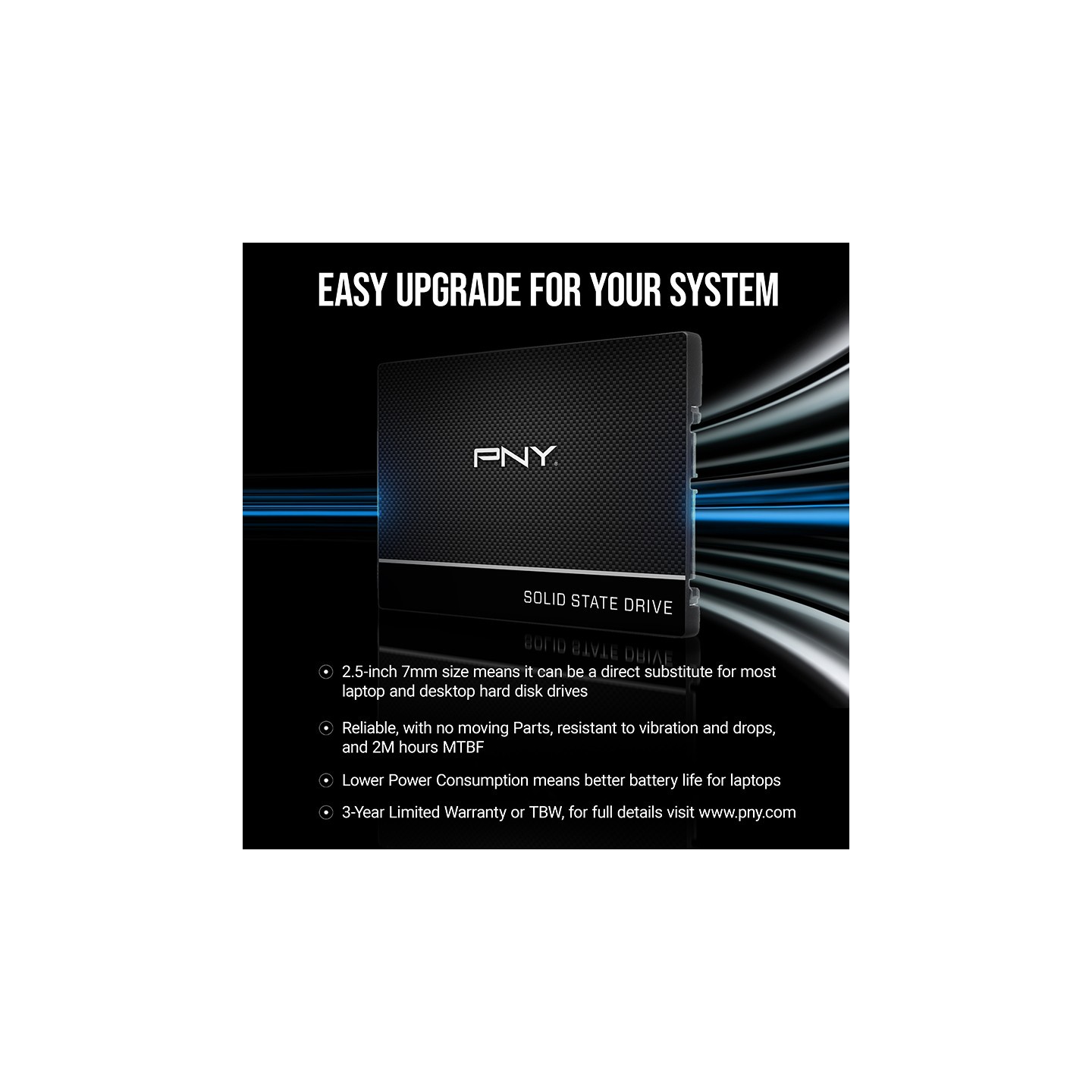 PNY CS900 1TB 2.5" SATA III SSD - 535 MB/s - SSD7CS900-1TB-RB (Boxed) — Buy in Cyprus with Fast Delivery