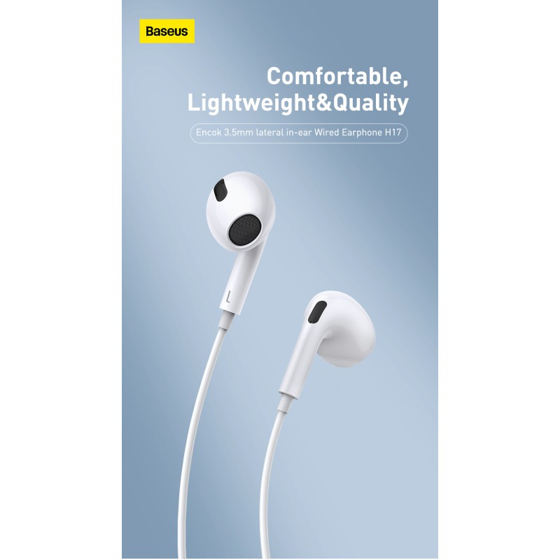 Buy Baseus Headphones In Ear Wired 3.5mm - H17 - White in Cyprus, Nicosia, Limassol, Larnaka, Pafos