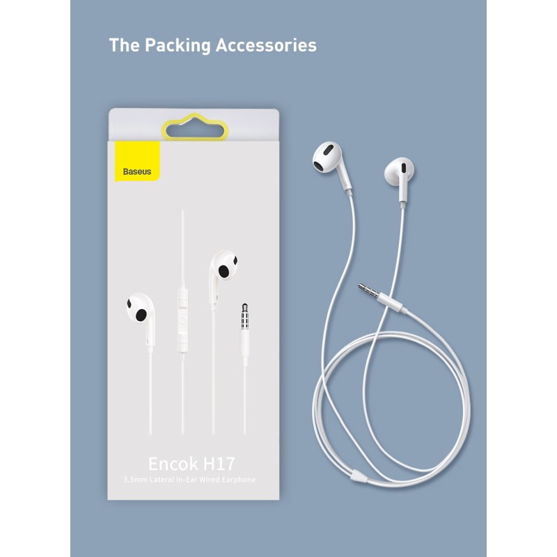 Buy Baseus Headphones In Ear Wired 3.5mm - H17 - White in Cyprus, Nicosia, Limassol, Larnaka, Pafos