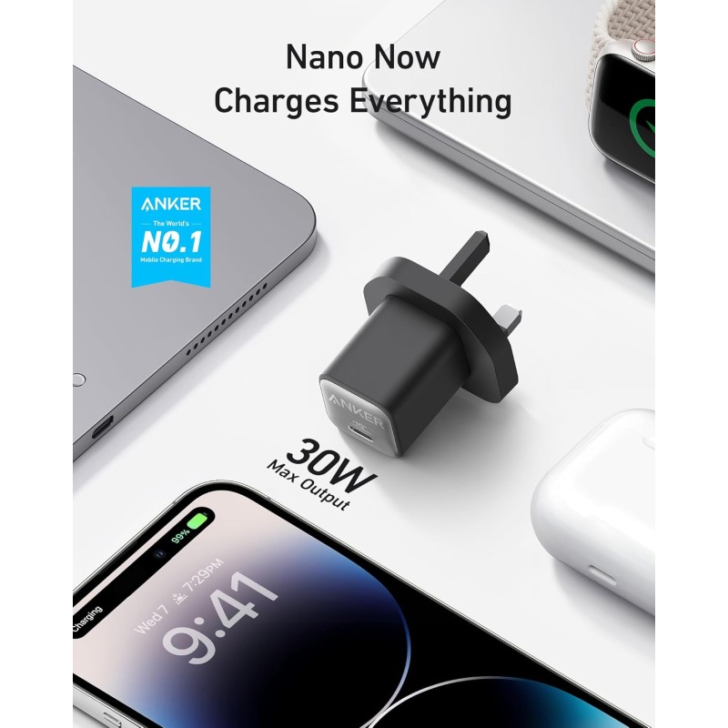 Buy Anker Mobile Charger Wall 30W USB-C Nano 3 - 511 - Black in Cyprus, Nicosia, Limassol, Larnaka, Pafos