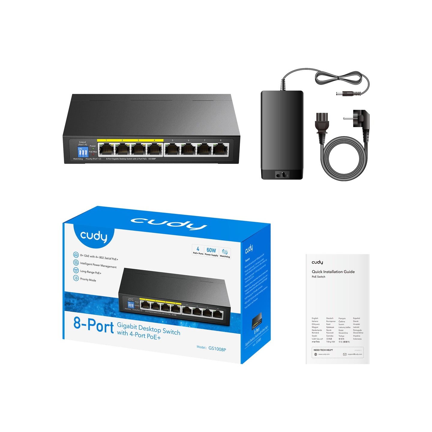 Cudy Switch PoE Gigabit - GS1008P - 4PoE + 4GbE Uplink 60W — Buy in Cyprus with Fast Delivery