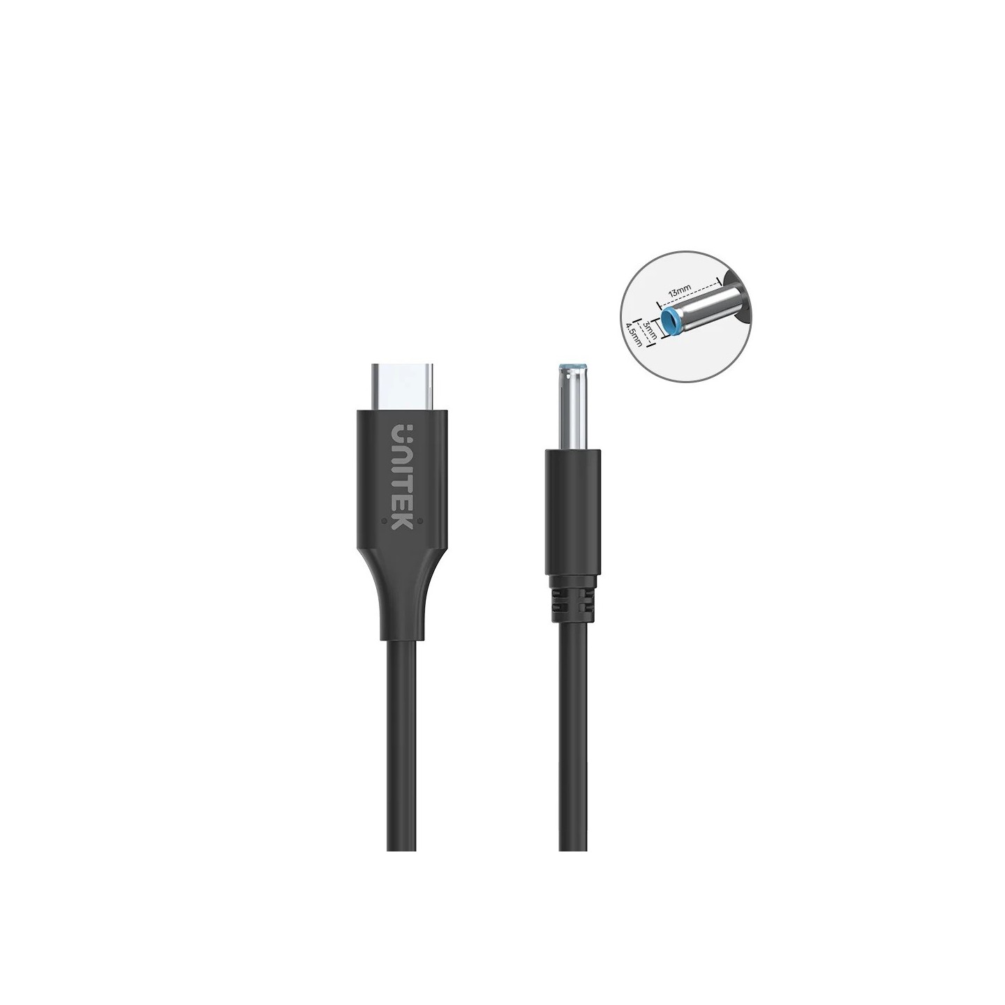 Unitek UCL USB-C to DC Cable 1.8m 65W for HP 4.5x3.0mm - C14117BK - 1.8m 65W for HP 4.5x3.0mm