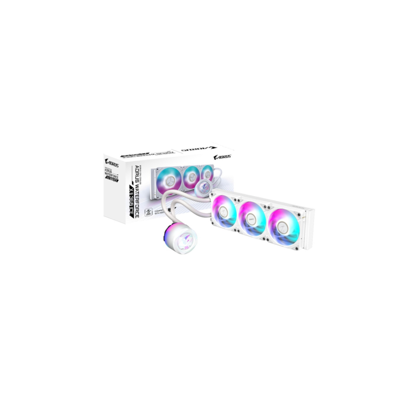 Gigabyte AORUS WATERFORCE X II 360i - 360mm AIO Liquid Cooler - White, ARGB, 3x120mm Fans, 300W TDP, Multi-socket Support