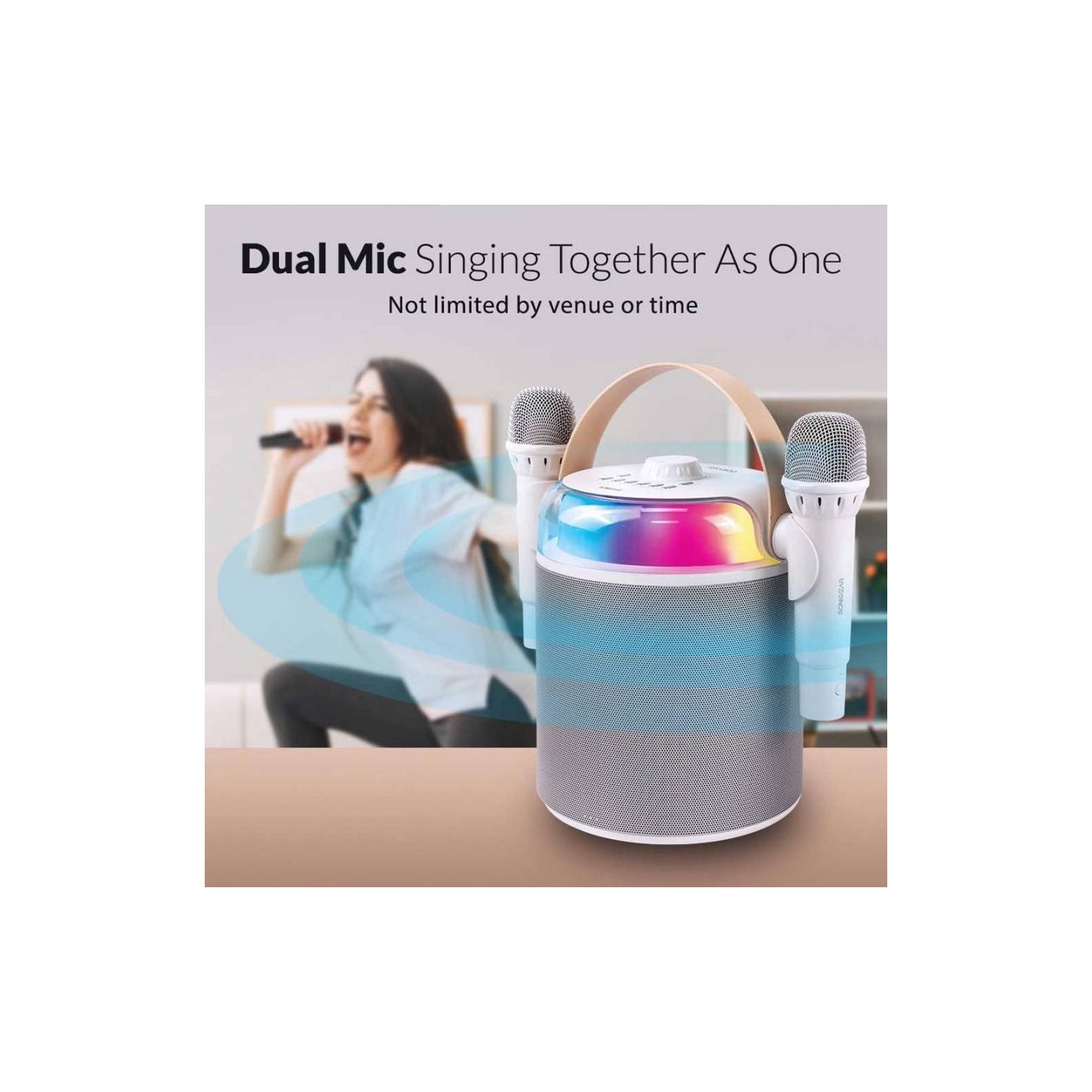 SonicGear Portable Karaoke Kids Speaker iOX White - K800 - BT Wireless Dual Mics — Buy in Cyprus with Fast Delivery