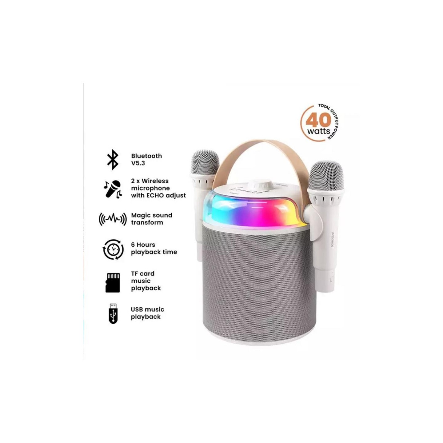 SonicGear Portable Karaoke Kids Speaker iOX White - K800 - BT Wireless Dual Mics — Buy in Cyprus with Fast Delivery